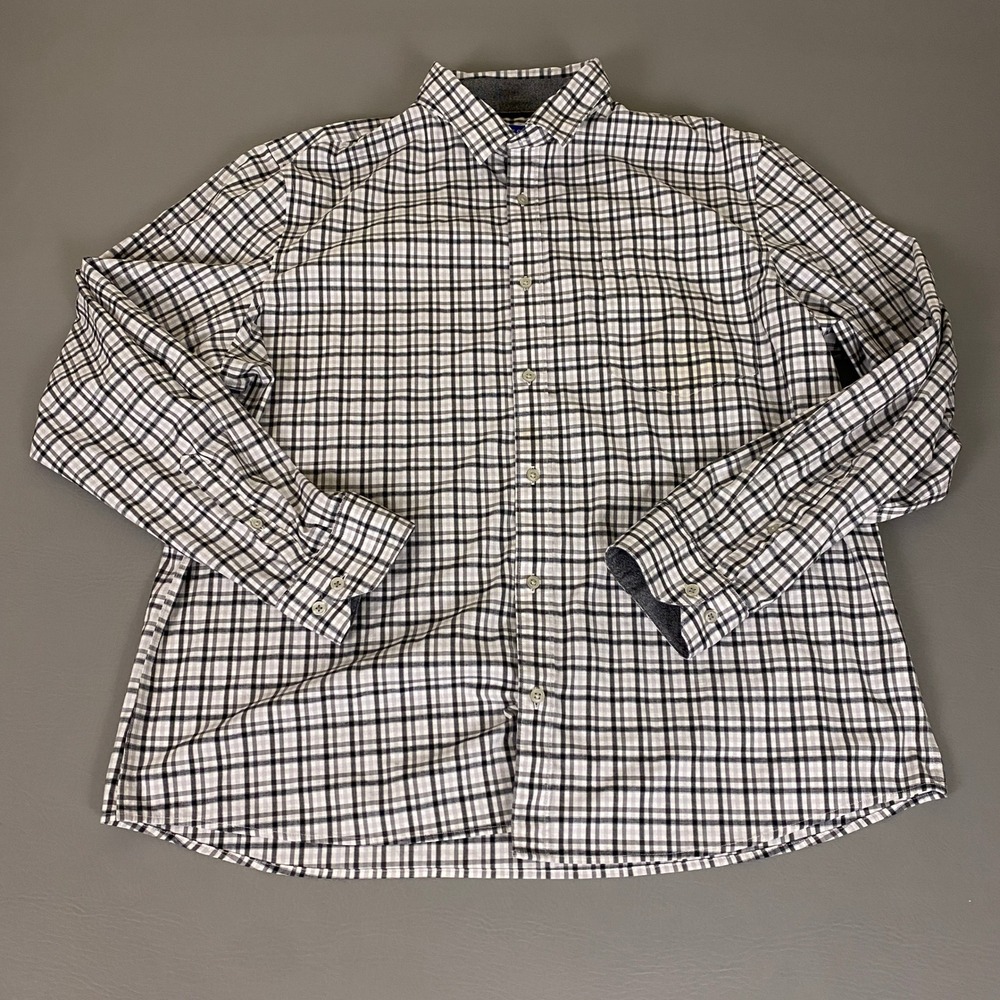 Apt 9 Premier Flex Shirt Mens XXL Untucked Fit Plaid Long Sleeve White *Wear*